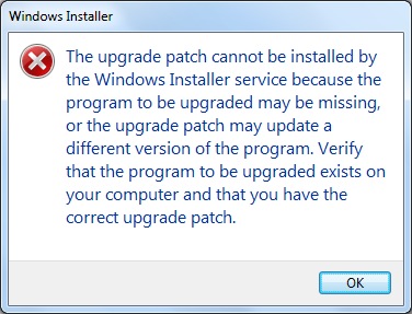I’m getting the error The upgrade patch cannot be installed by the Wi